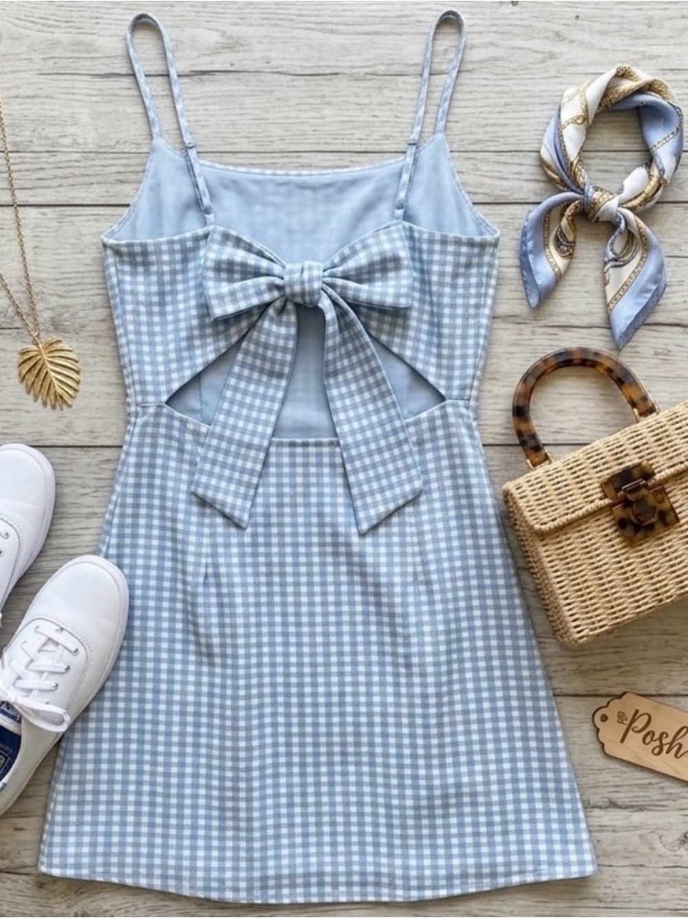 Topshop Light Blue and White Gingham Dress